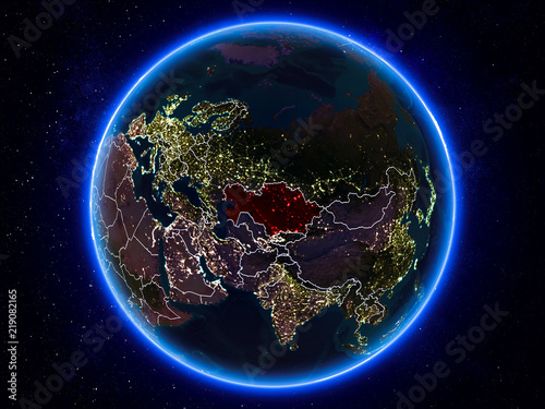 Kazakhstan on Earth from space at night