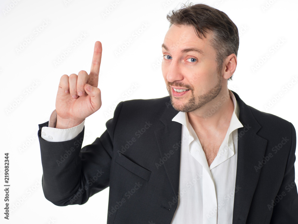 business man pointing up finger isolated on white background. business man pointing up finger isolated on white background.