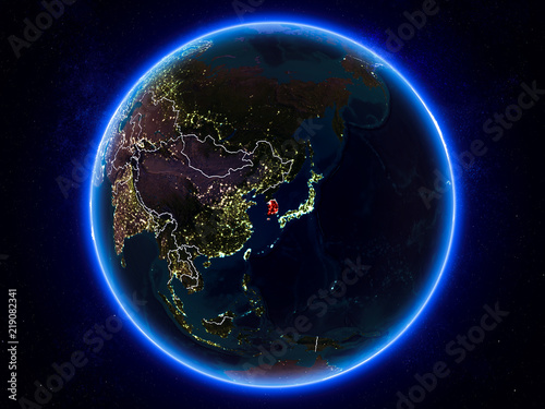 Fototapeta Naklejka Na Ścianę i Meble -  South Korea on Earth from space at night