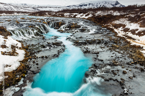 Secret Bruarfoss waterfall in winter Iceland