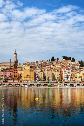 Menton Old Town at Mediterranean Sea in France