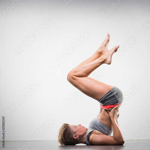 sports young woman doing warm-up