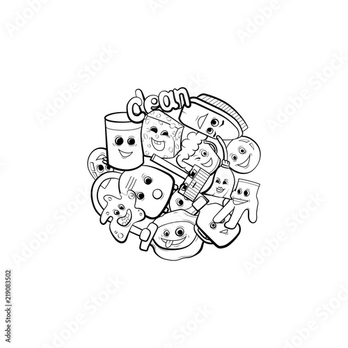 Cleaning design vector illustration. Coloring book. Cleanup icon