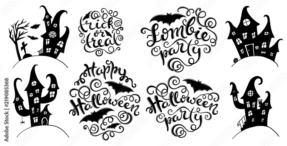 Set of handlettering phrases for Happy Halloween party
