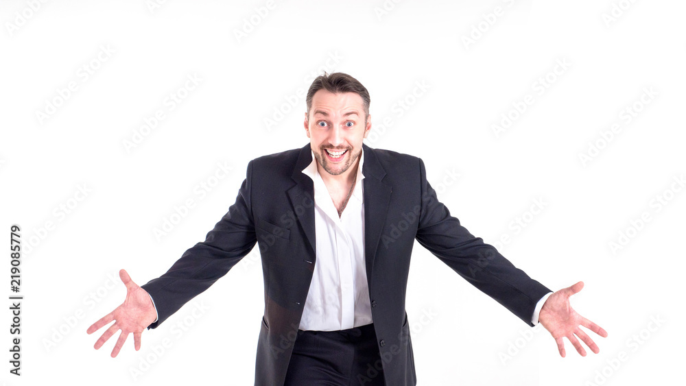 funny businessman about to embrace you isolated on white funny businessman about to embrace you isolated on white