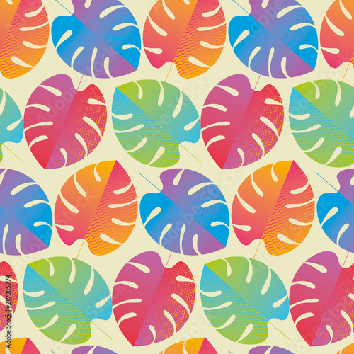 Colorful tropical leaves regular seamless pattern