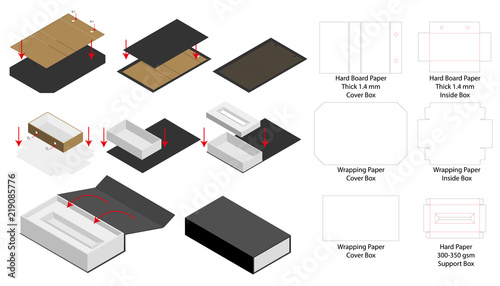 rigid magnet box template 3d mockup with dieline