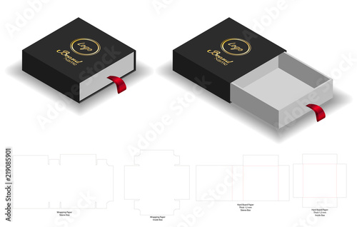 Rigid Sleeve box die cut mock up template vector