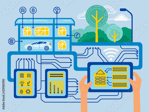 intelligent building vector concept Building automation computer networking illustration