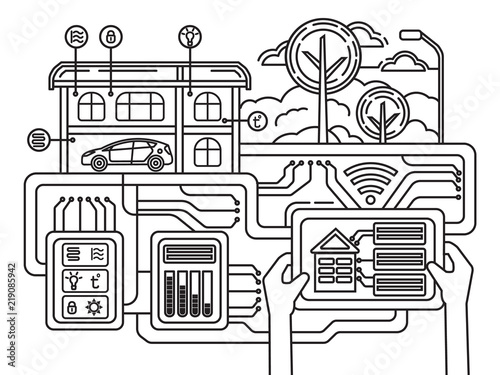 intelligent building vector concept Building automation computer networking illustration