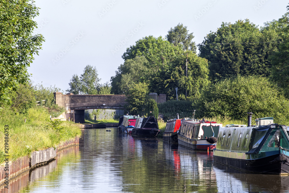 Narrowboats on the Trent and Mersey canal in Cheshire UK