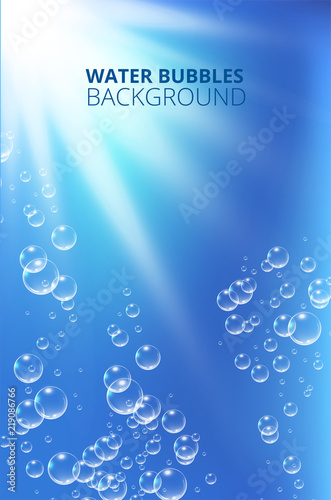 Water bubbles against blue wave background. Vector illustration