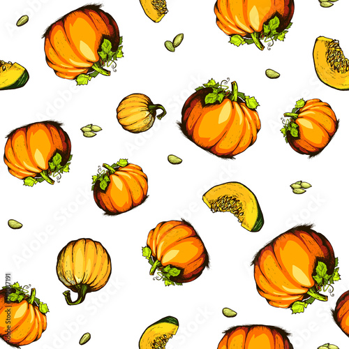 Colorful pumpkin sketch hand drawn illustration.