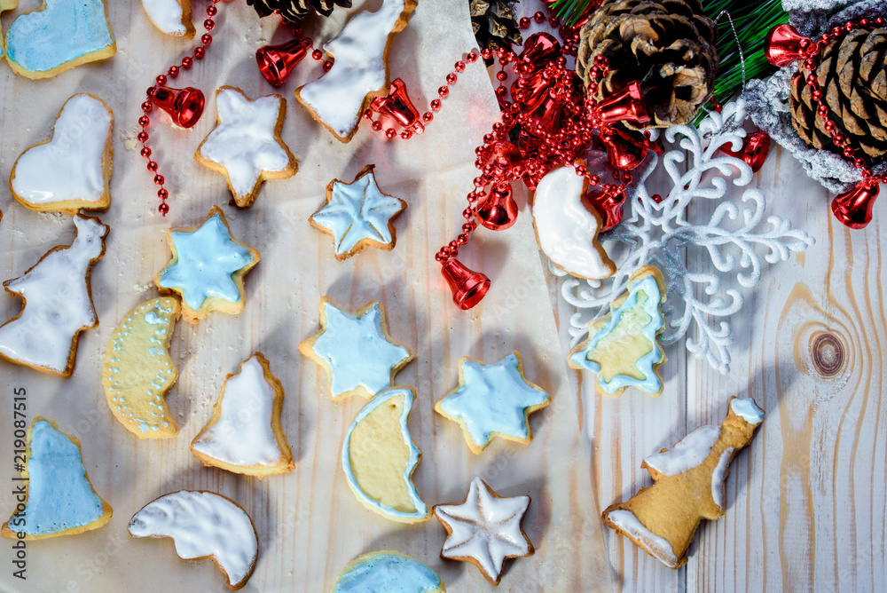 Delicious and aromatic festive cookies on the table