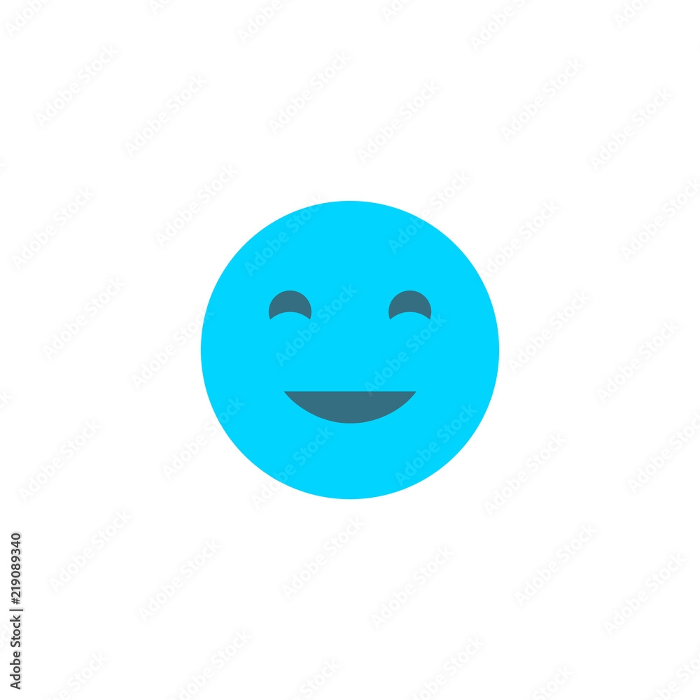 Happy emoji anthropomorphic face. Blue smile isolated on a white background.