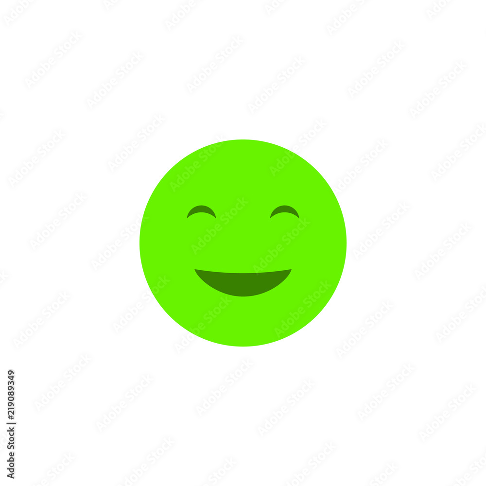 Happy emoji anthropomorphic face green smile isolated on a white