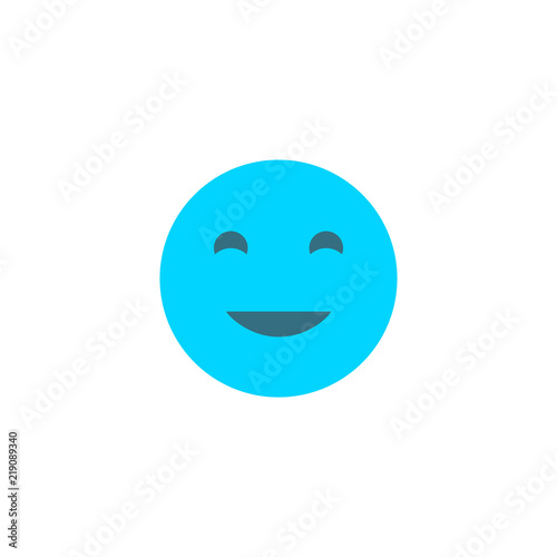 Happy emoji anthropomorphic face. Blue smile isolated on a white background.