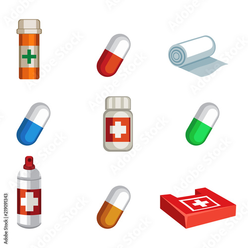 Set of cartoon survival game items - medication