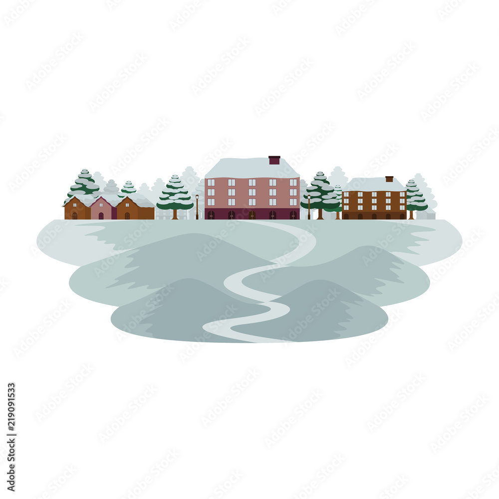 Obraz premium Winter Snow Town and Village Landscape Vector