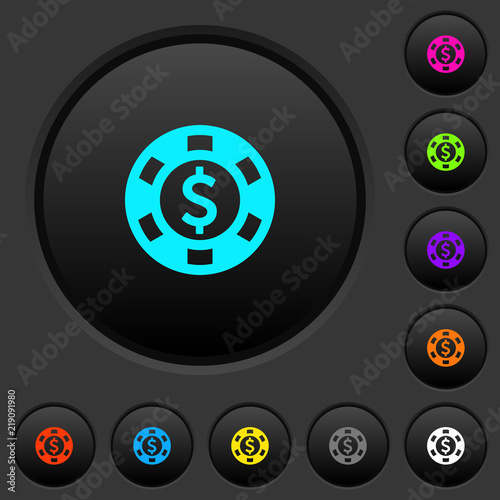 Dollar casino chip dark push buttons with color icons