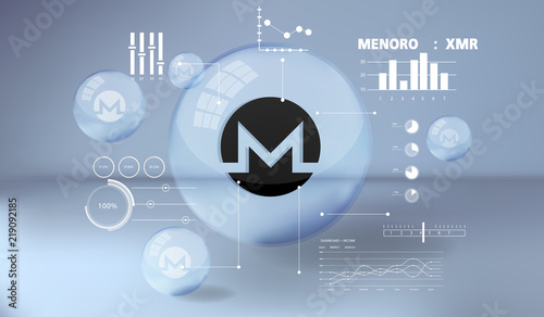 Cryptocurrency icon and info graphic with buble style on blue background:XMR icon