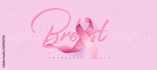 Realistic pink ribbon, breast cancer awareness symbol. Vector illustration