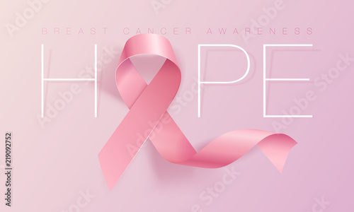 Breast cancer awareness symbol. Realistic pink ribbon. Vector illustration