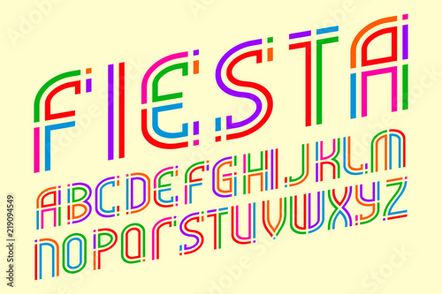 Fiesta alphabet. Colorful festive letters font. Isolated english alphabet.
