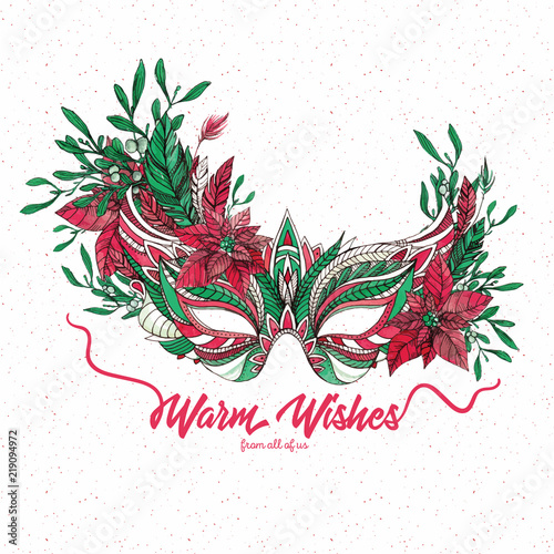 Watercolor and ink Christmas greeting card