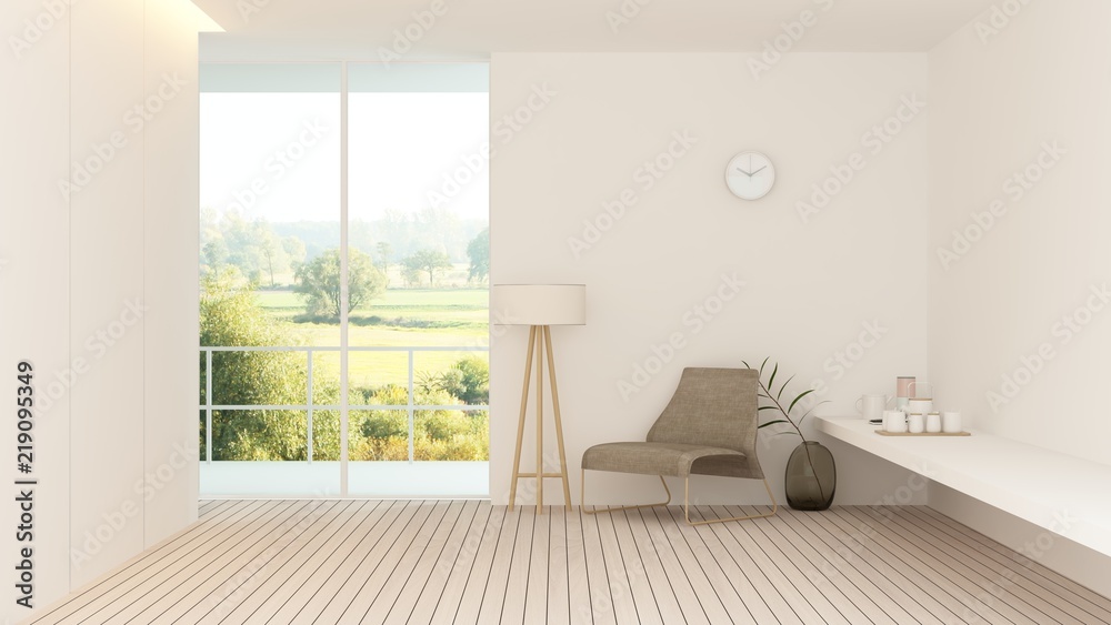 Fototapeta premium Interior hotel relax space 3d rendering - nature view background