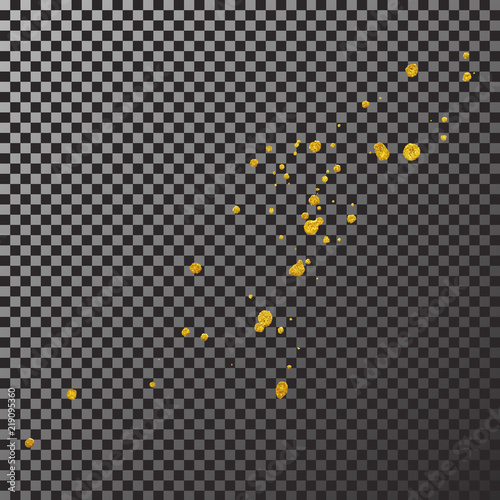 Gold paint splash smear stroke stain, brush stroke. Abstract gold glittering texture. High quality traced vector illustration