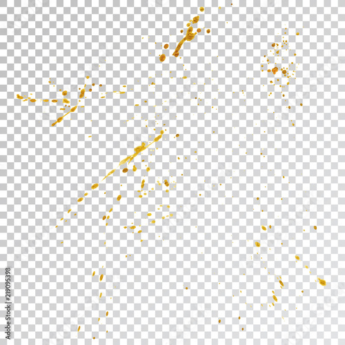 Gold paint splash smear stroke stain, brush stroke. Abstract gold glittering texture. High quality traced vector illustration