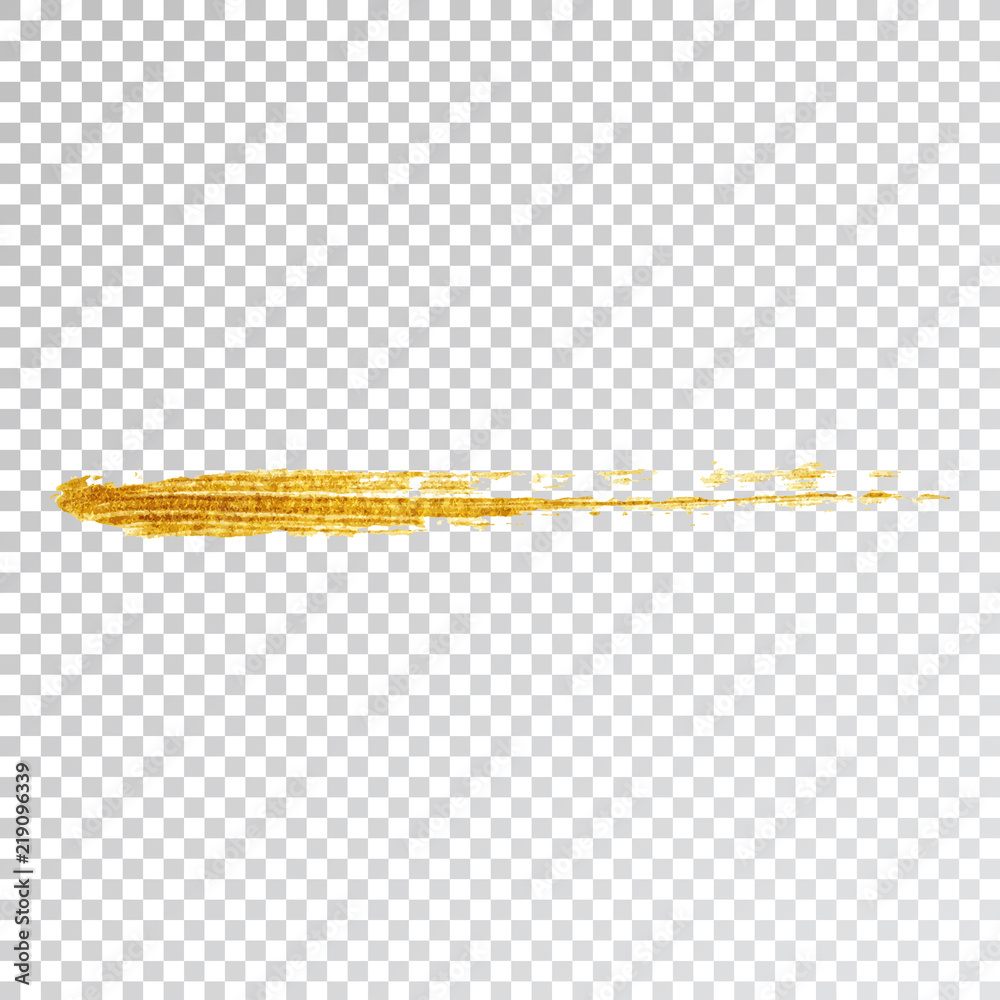 Gold paint smear stroke stain,  brush stroke on white background. Abstract gold glittering texture. High quality traced vector illustration