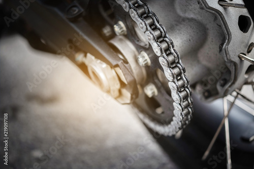 Close up motorcycle chain ,selective focus.