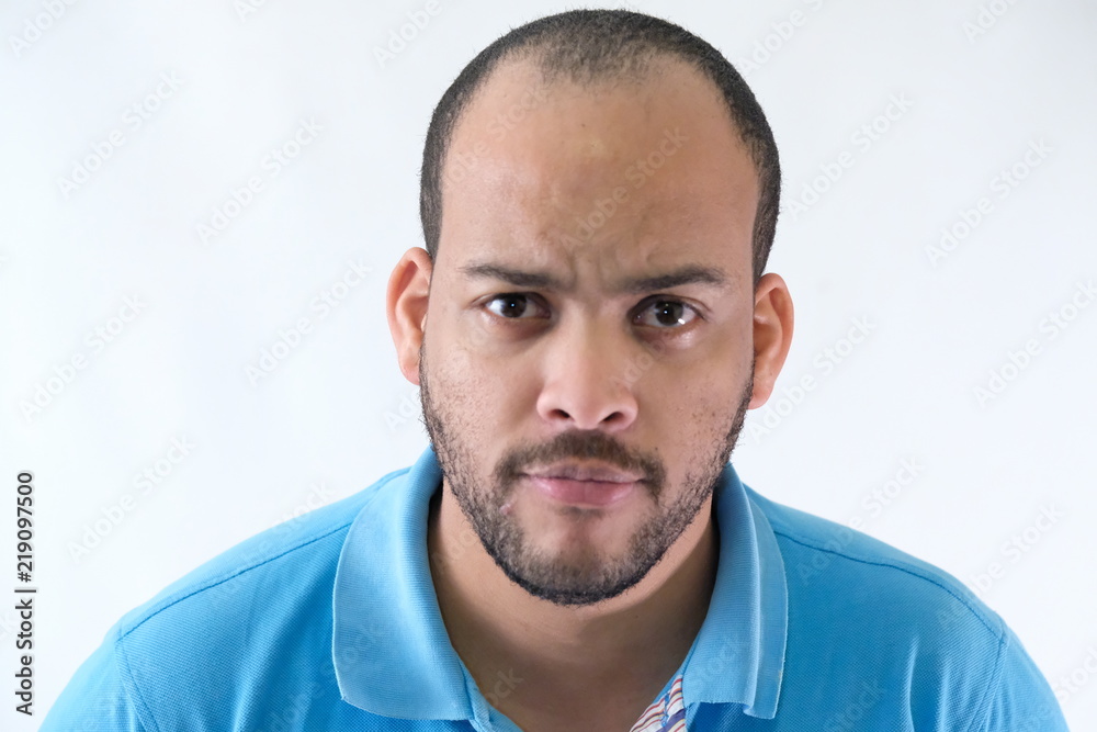 Obraz premium Man in blue t-shirt expressive face