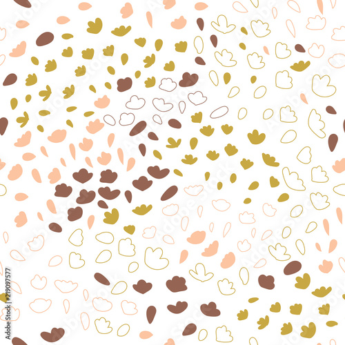 Vector organic seamless abstract background, botanical motif with stylized small leaves, freehand doodles pattern.
