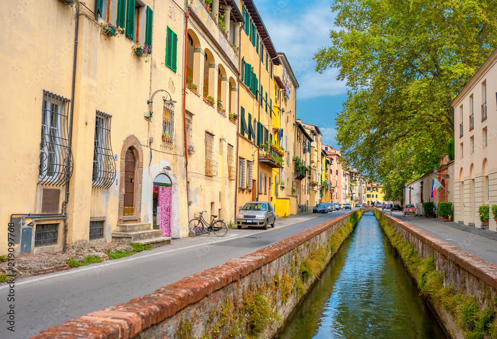 Panorama of the street of a cozy Italian street, Lucca. Italy. Europe