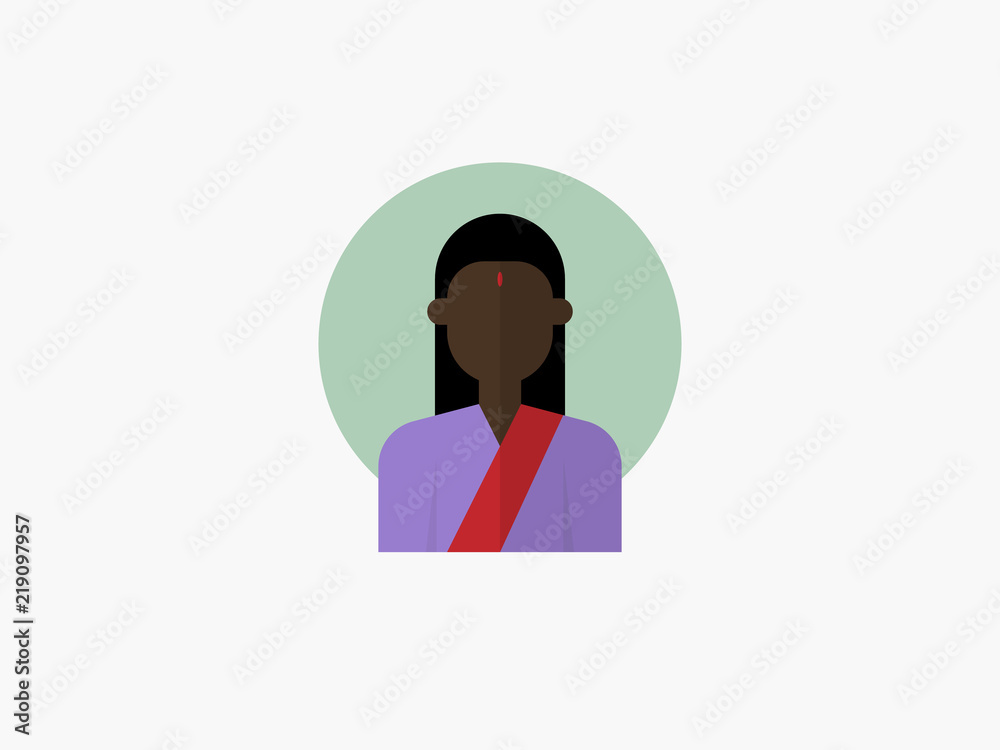 Indian woman cartoon avatar flat design icon Indian woman cartoon avatar flat design icon