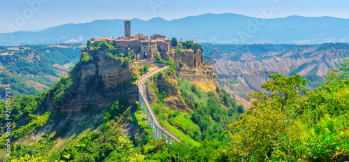Panorama of the beautiful medieval village of Civita di Bagnoregio, famous landmarks of Italy. Europe photo