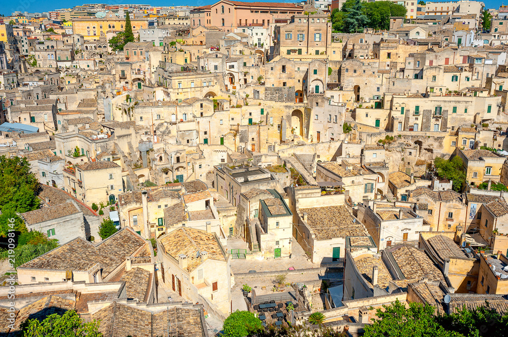 Aerial view of the beautiful medieval town of Matera, Southern Italy