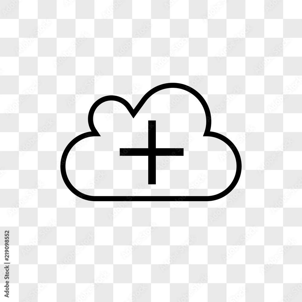 Cloud with plus vector icon on transparent background, Cloud with plus ...