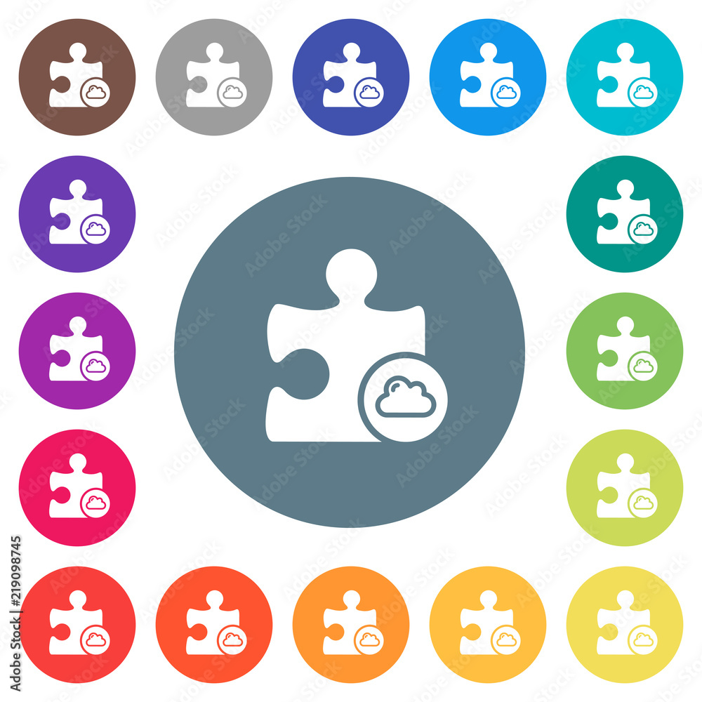 Cloud plugin flat white icons on round color backgrounds Cloud plugin flat white icons on round color backgrounds