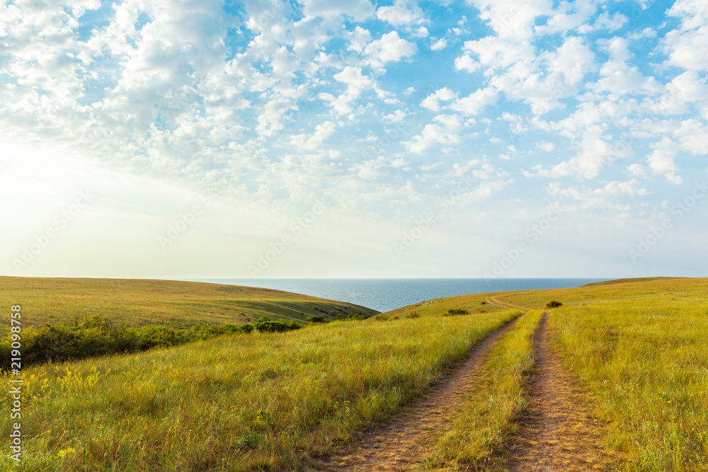 Blue sky and beautiful cloud. Plain landscape background