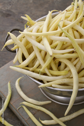 preparing fresh white asparagus beans photo