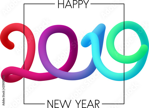 White Happy 2019 New Year card with spectrum figures.