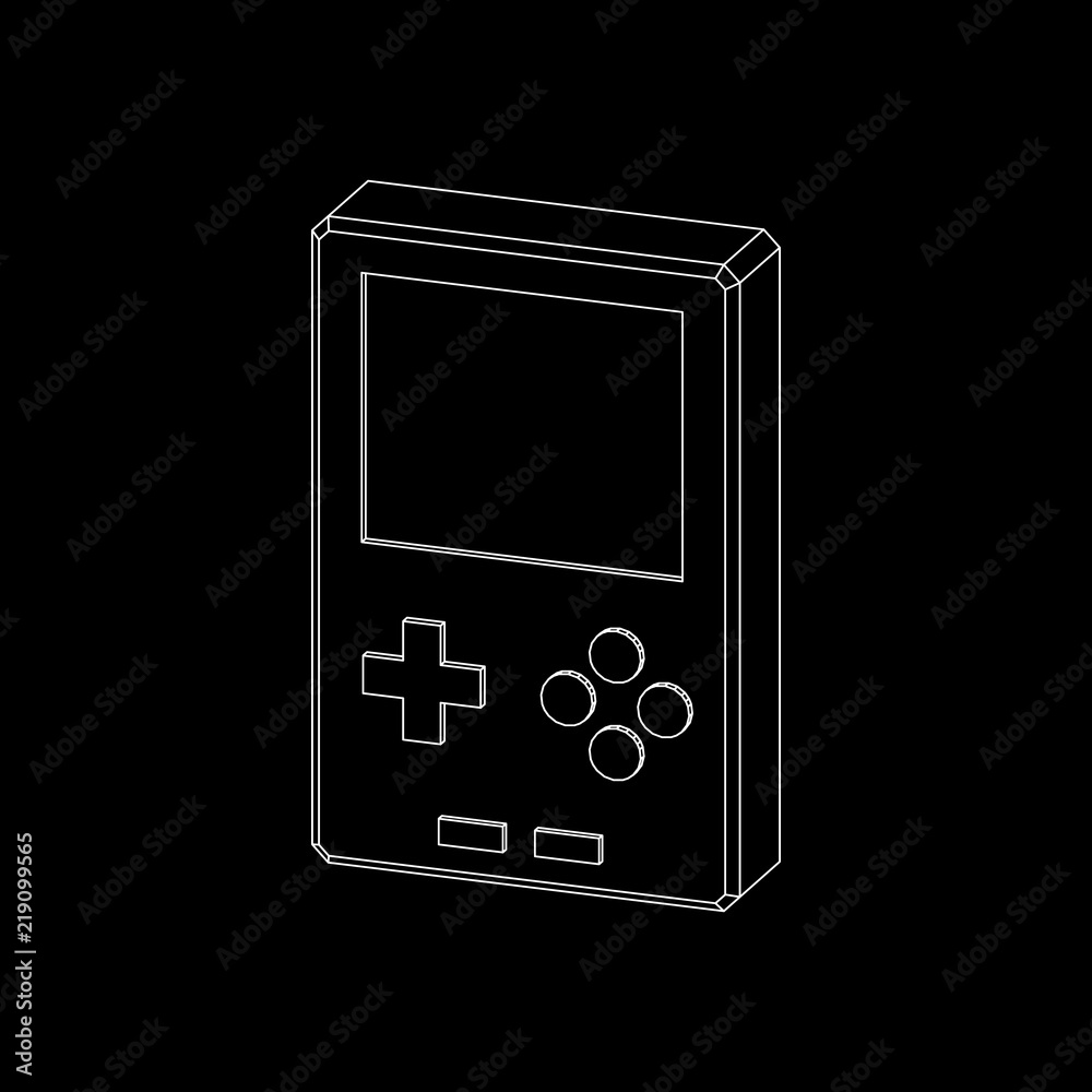 Video game console. Isolated on black background. Vector outline illustration.