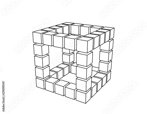 Wireframe cube from cubes. ...