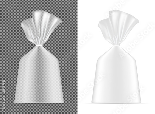 Transparent blank foil or paper packaging. Sachet for bread, coffee, sweets, cookies and gift