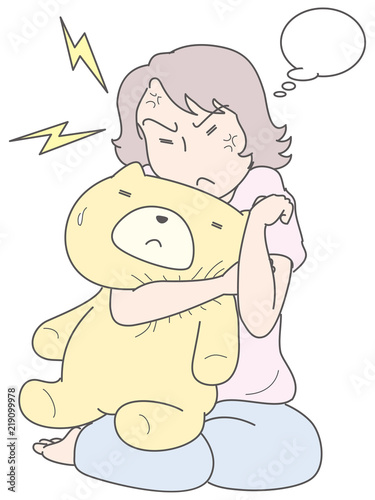 ぬいぐるみに八つ当たりする女性