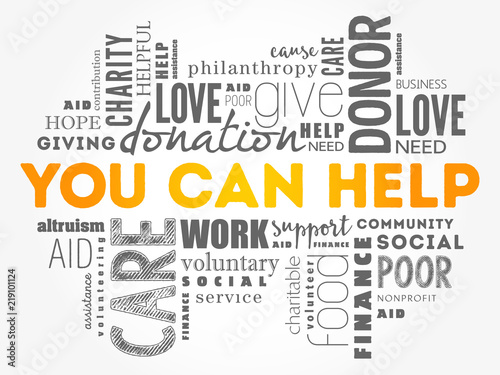 You can help word cloud collage, business concept background